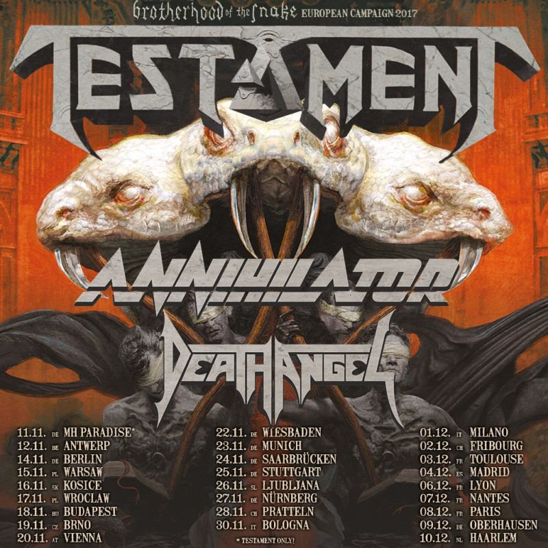 TESTAMENT + ANNIHILATOR + DEATH ANGEL Programma Trix Antwerpen